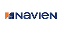 NAVIEN logo in navy blue with an orange accent icon on a white background