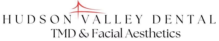 Logo for Hudson Valley Dental TMD & Facial Aesthetics featuring red abstract line art above the black text.