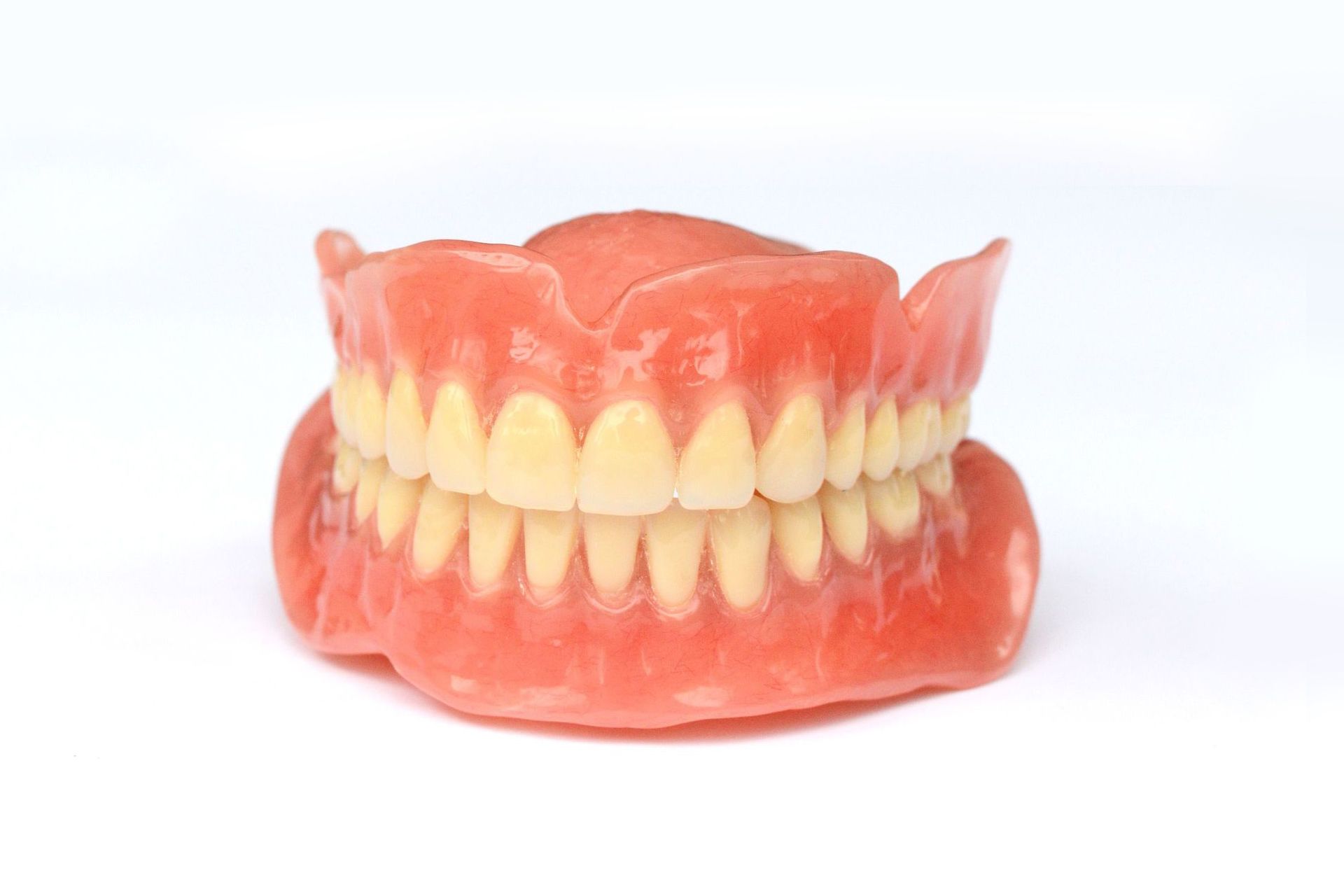 Close-up of a set of upper and lower dentures
