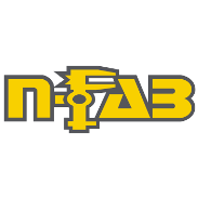 A yellow and gray logo for a company called nfab.