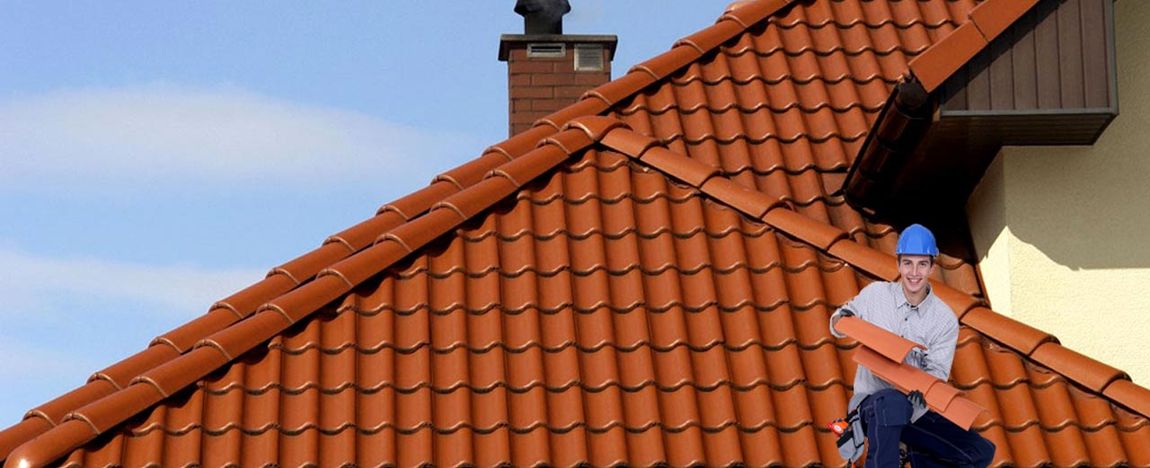 Clay tile roof on house