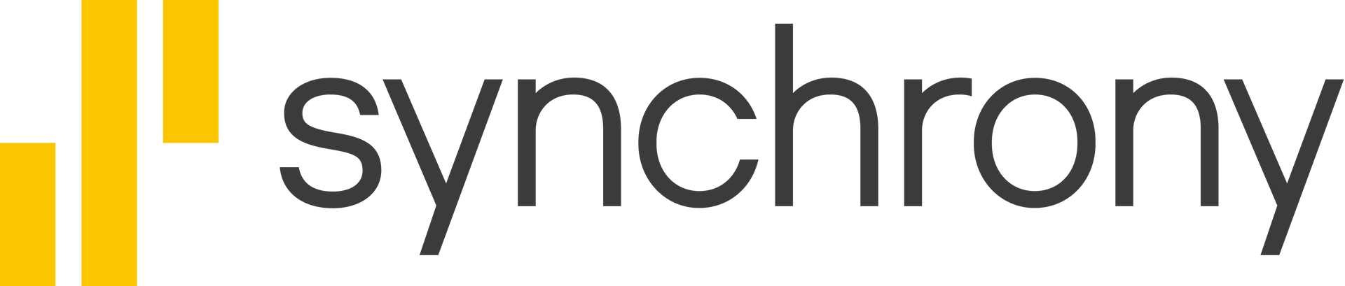 Synchrony logo: yellow bars with the word
