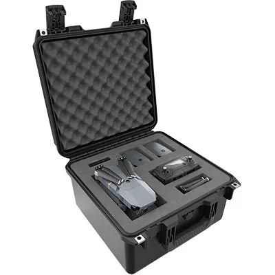 A pelican case with a drone inside of it.