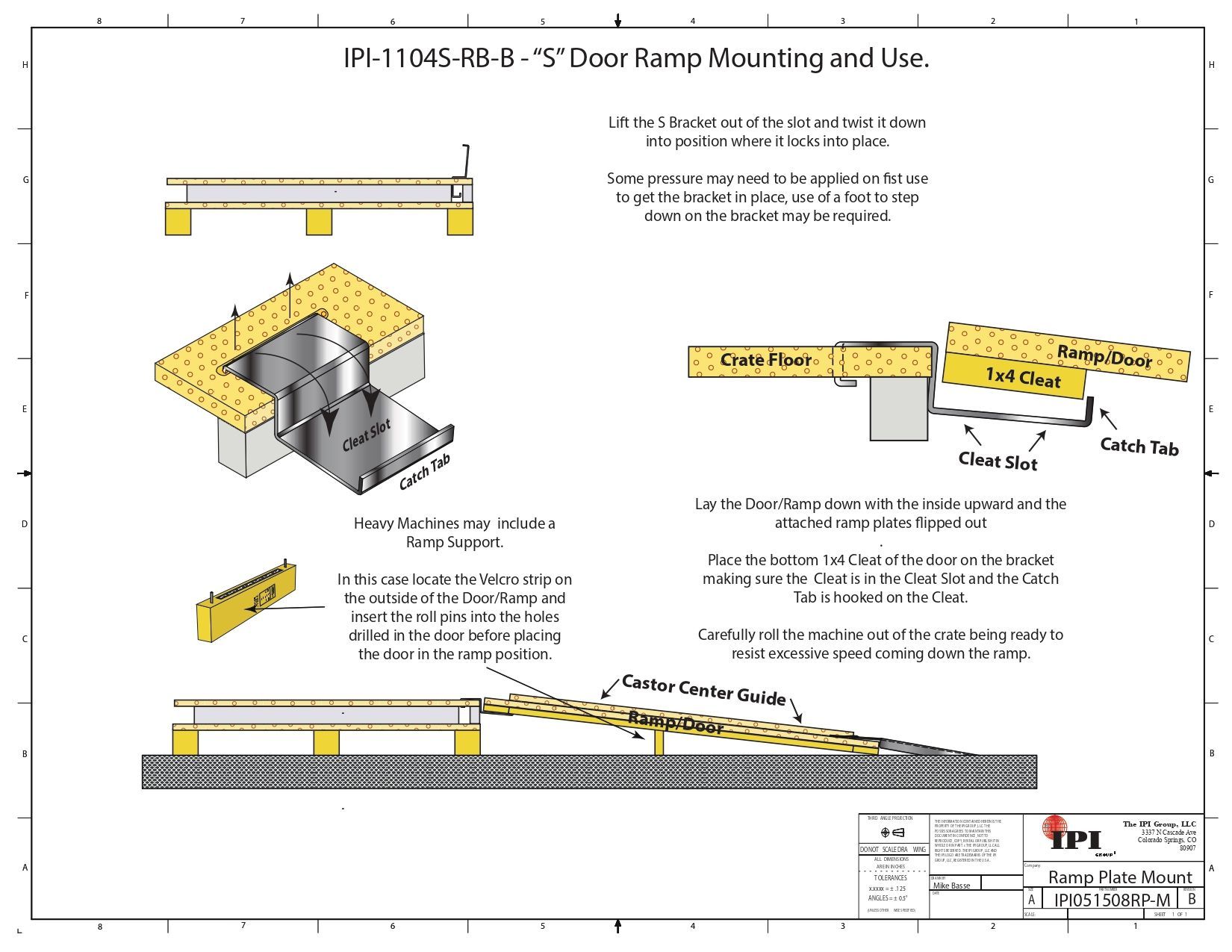 Diagram of a ramp for a door, showing mounting and use. It uses yellow and grey colors.