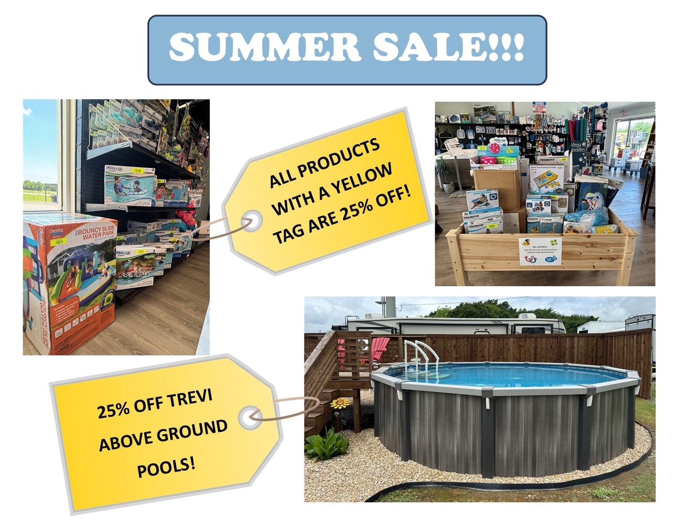 A poster for a summer sale with a yellow tag that says 