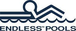 The logo for endless pools shows a person swimming in a pool.