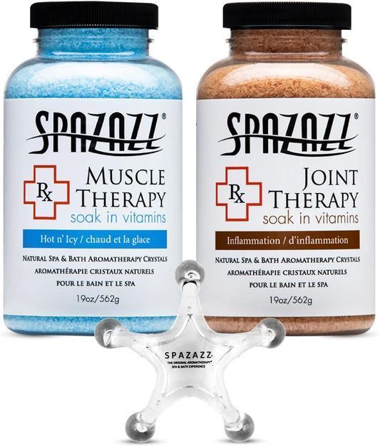 Two bottles of sparazzi muscle therapy and joint therapy soak in vitamins