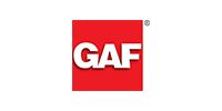 GAF logo in white letters on a red square background