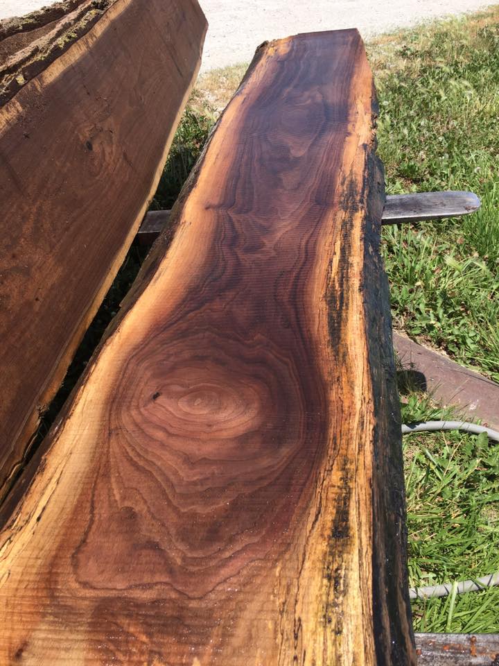 A large piece of wood is sitting on top of a grass covered field.