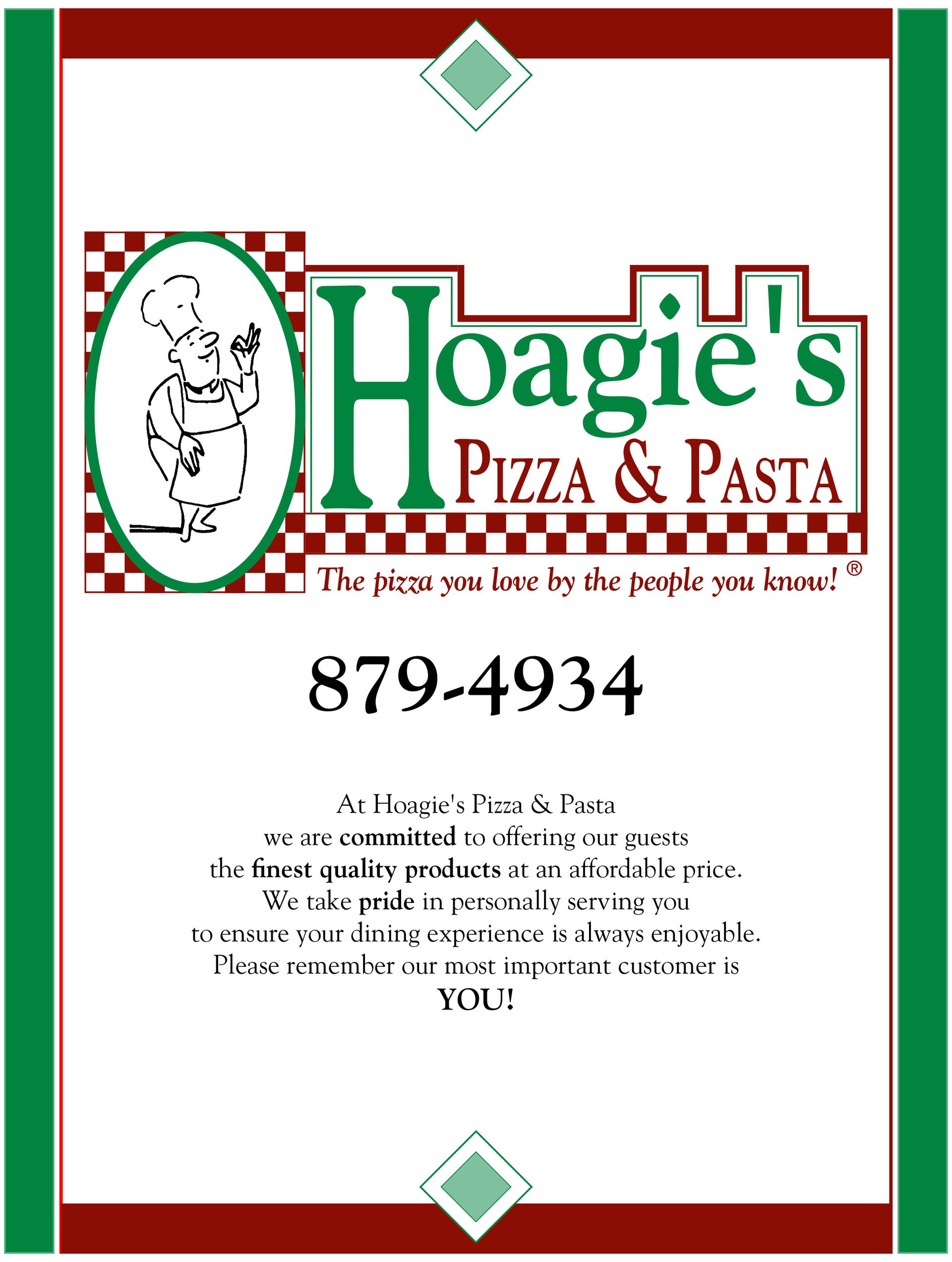 Hoagie's Pizza & Pasta Menu