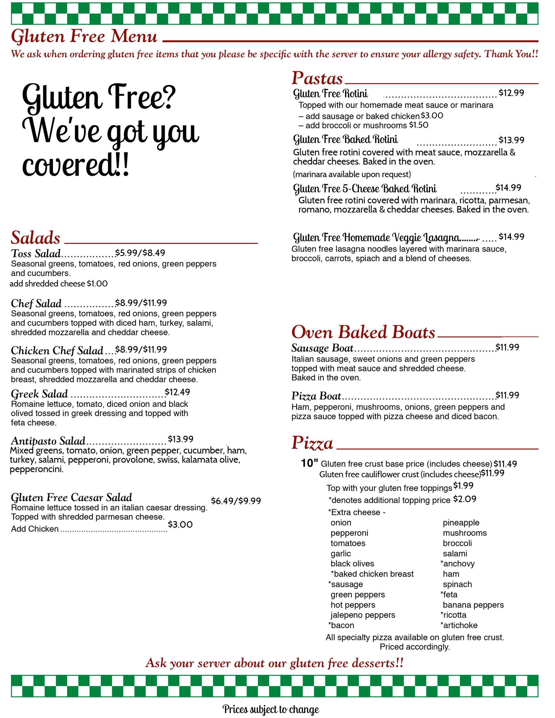 Hoagie's pizza and pasta menu page 6