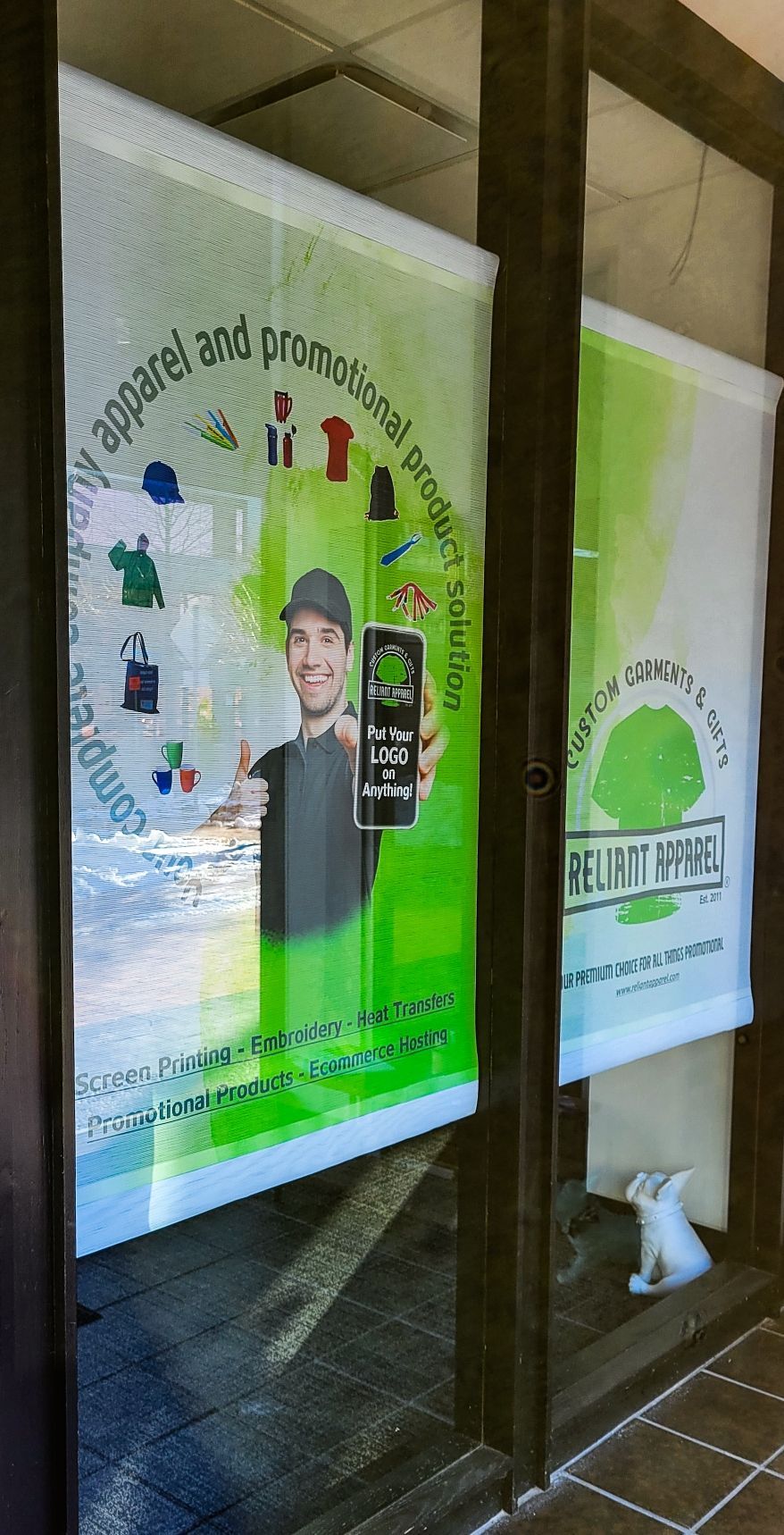 A banner in a window