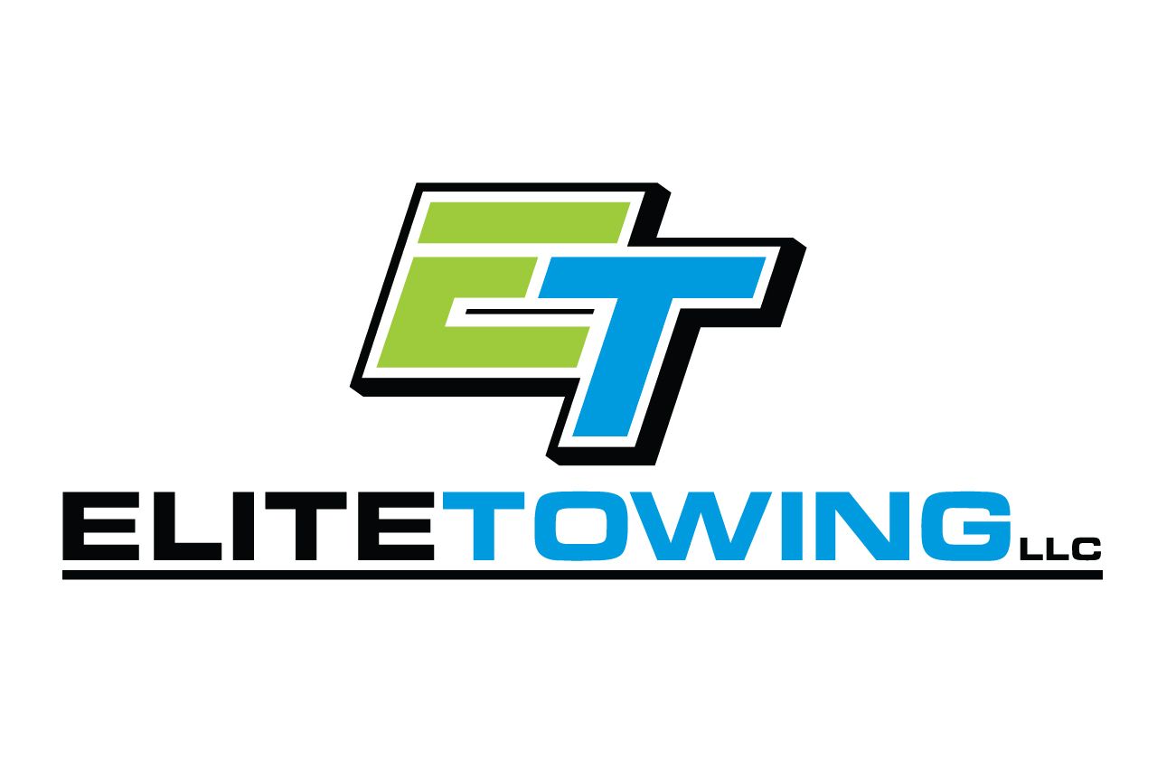 The logo for elite towing llc is blue and green.