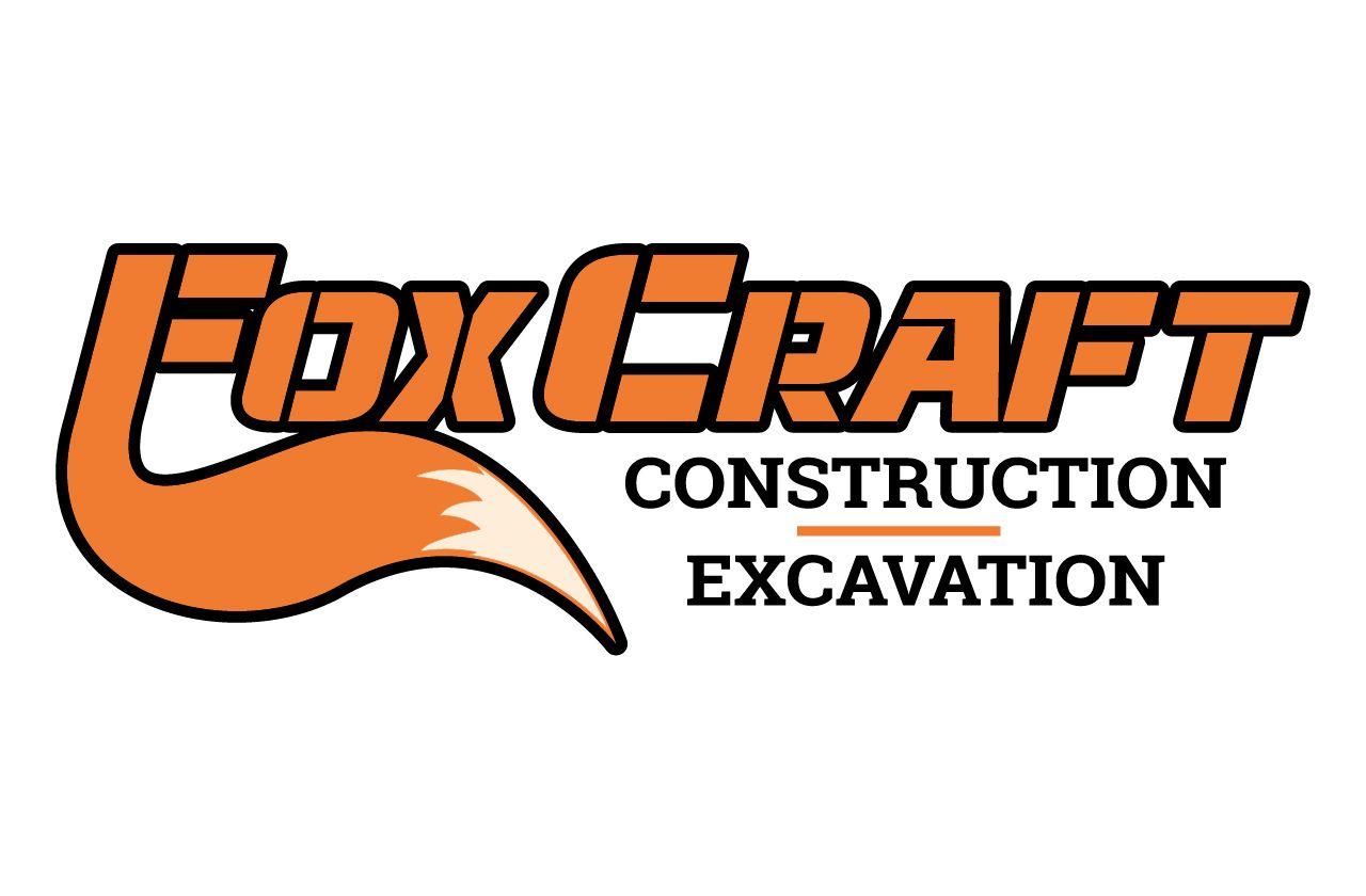 The logo for fox craft construction excavation is orange and black
