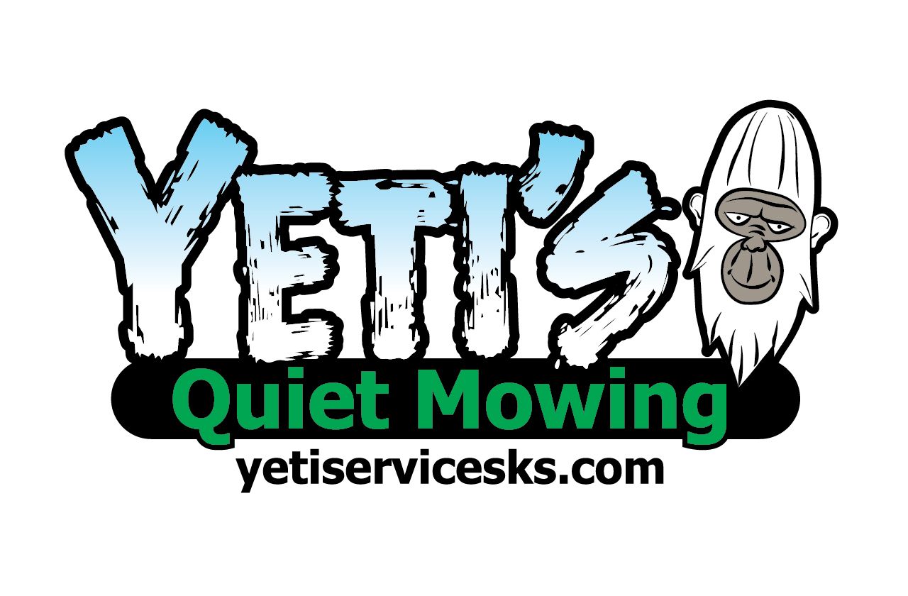 A logo for yeti 's quiet mowing with a gorilla on it