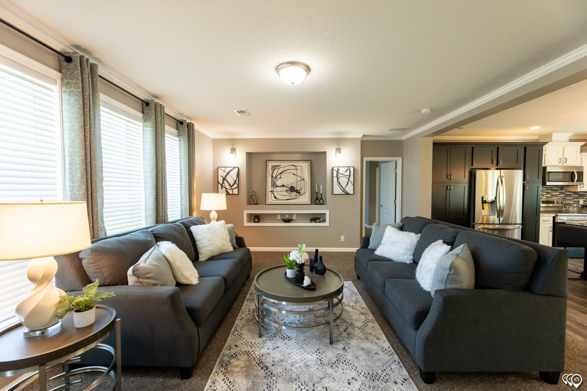 A living room with two couches and a coffee table.