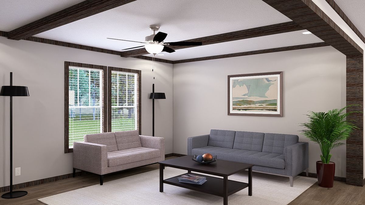 A living room with a couch and a coffee table