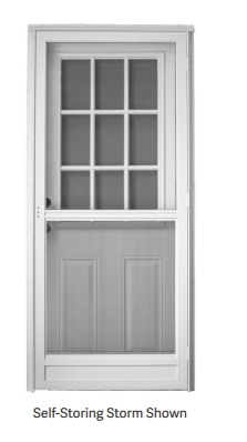 A picture of a self storing storm door