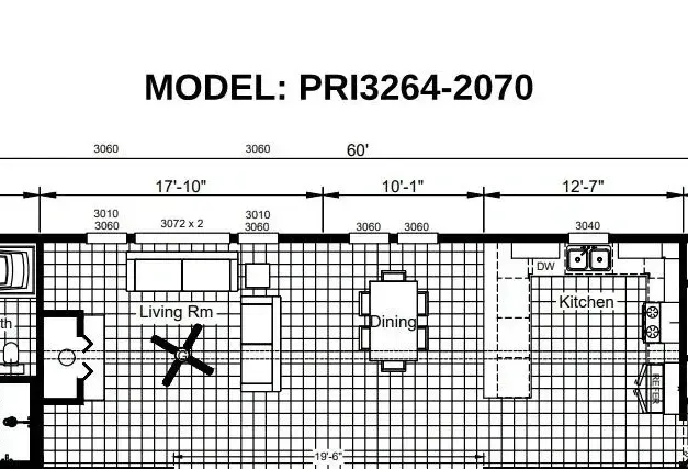 A black and white floor plan of a mobile home
