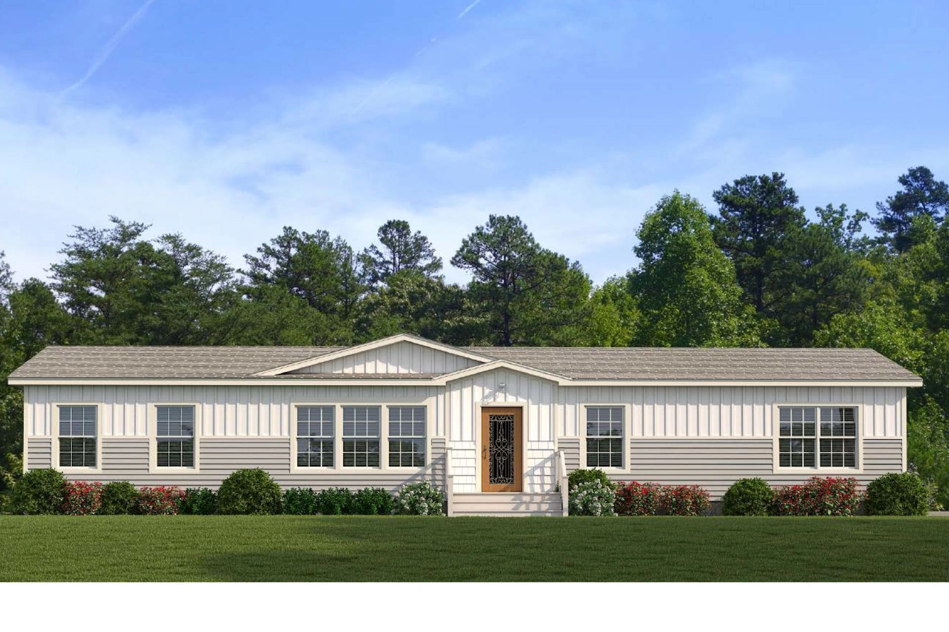 An artist 's impression of a mobile home with a lot of windows