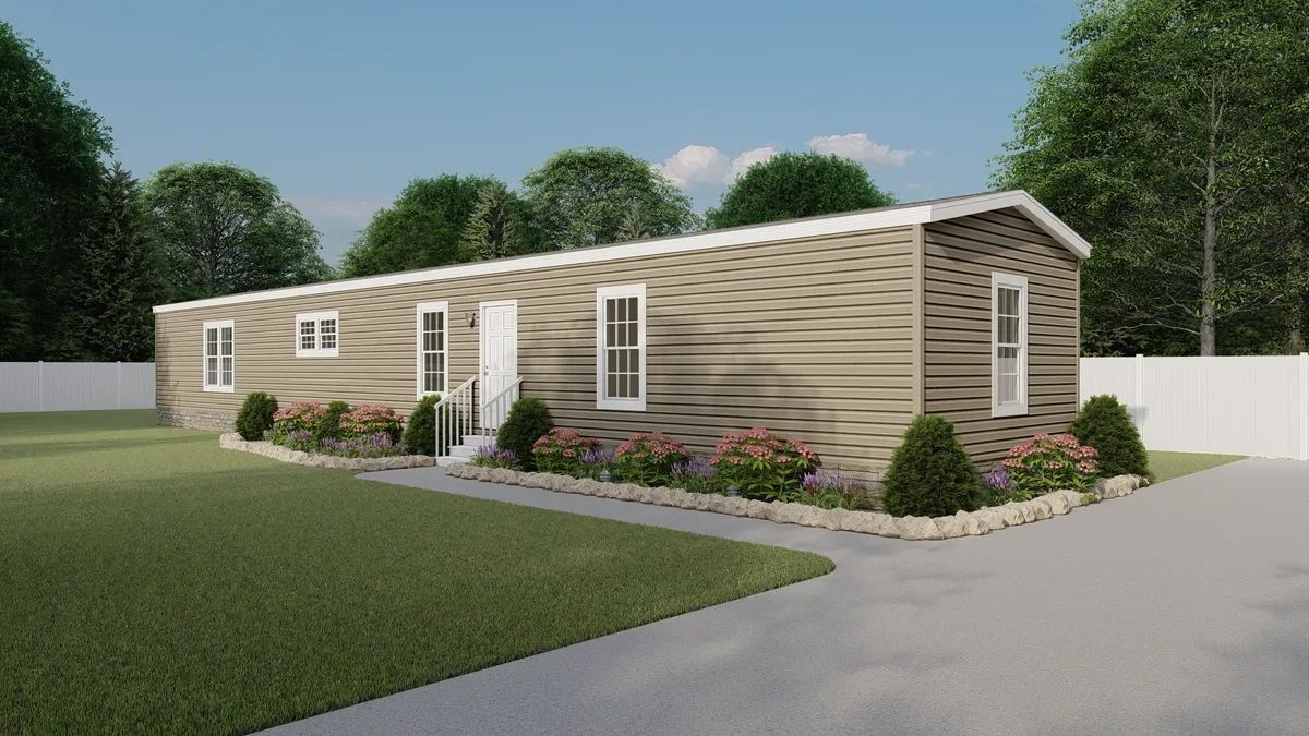 An artist 's impression of a mobile home in a residential area.