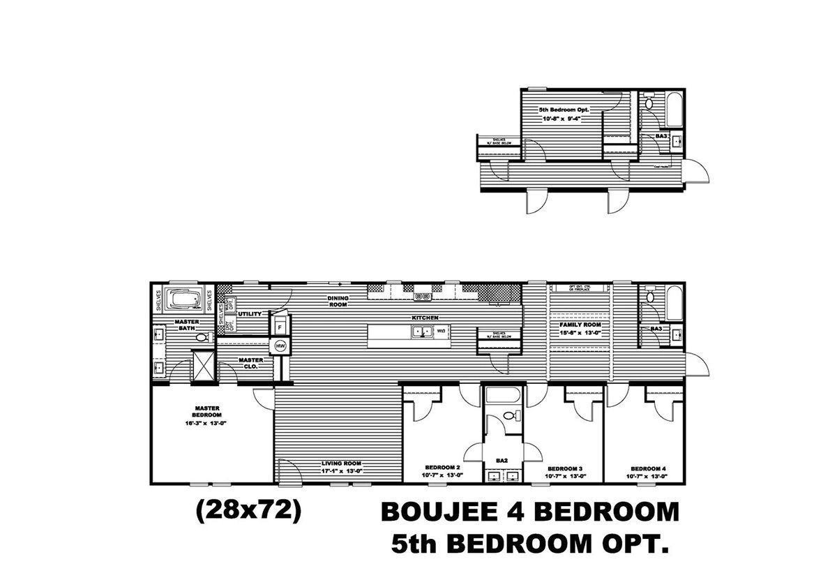 A black and white floor plan of a boujee 4 bedroom 5th bedroom option