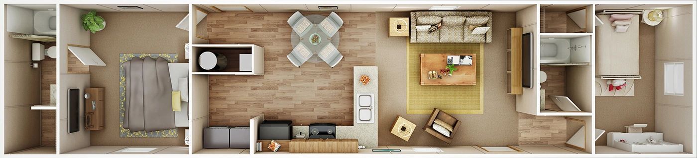 An aerial view of a floor plan of a house.