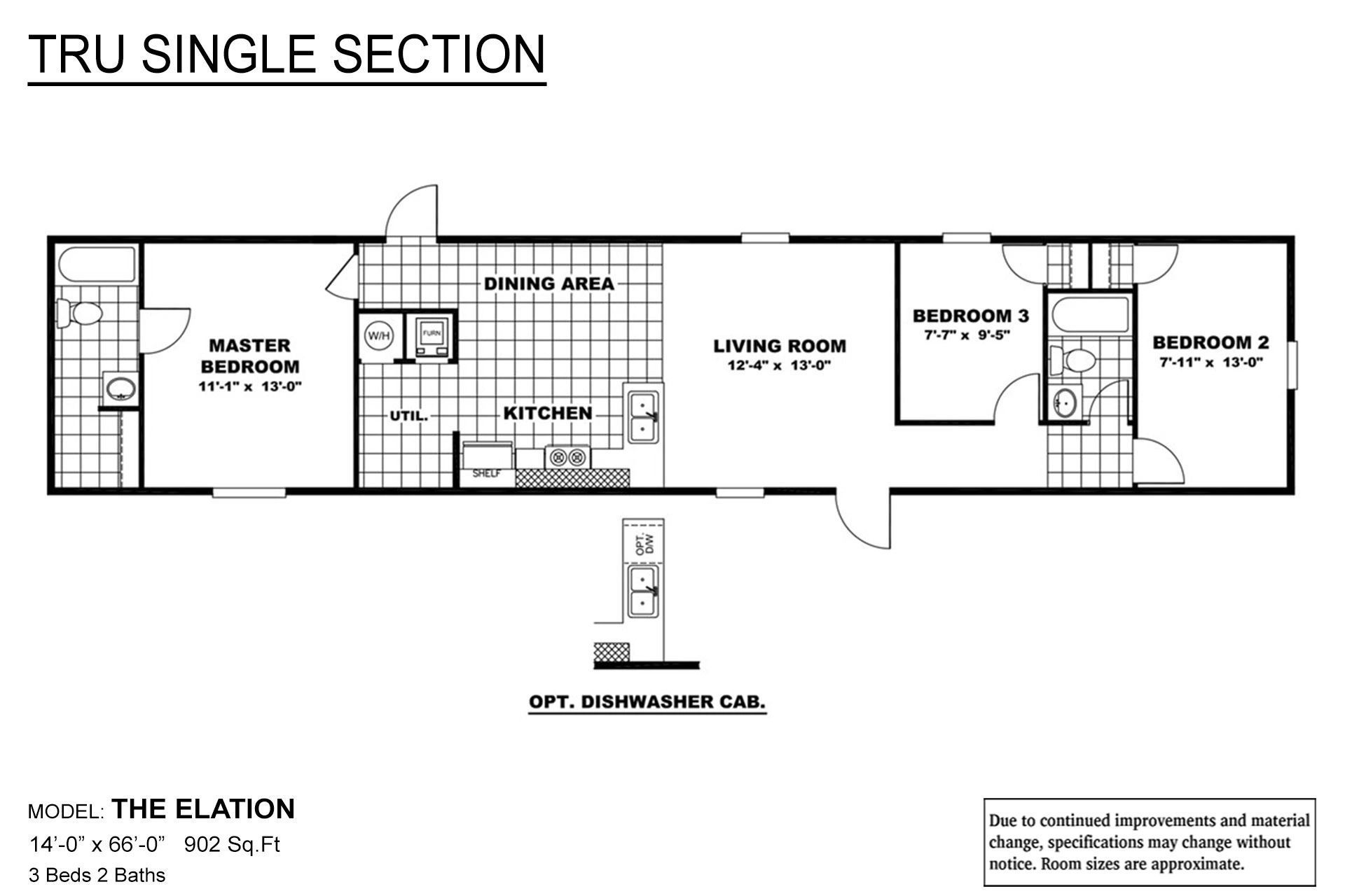 A black and white floor plan of a mobile home.