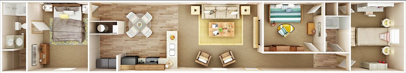 An aerial view of a floor plan of a house.