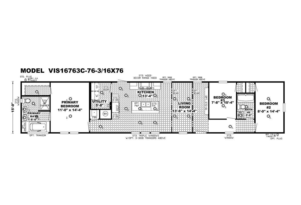 A black and white floor plan of a mobile home.