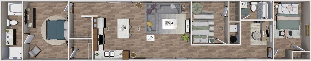 An aerial view of a floor plan of a house.