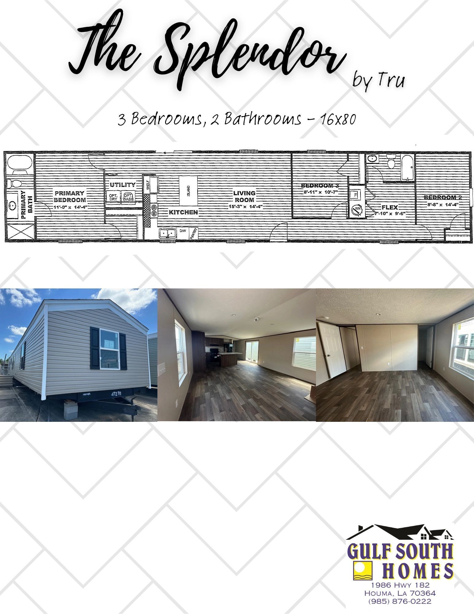 A brochure for a mobile home called the splendor by gulf south homes.