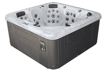A square hot tub with lots of jets on a white background