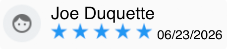 Review by Joe Duquette, five blue stars, dated 06/23/2026