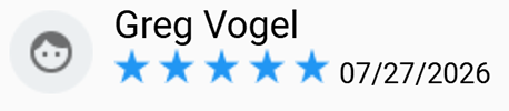 Review by Greg Vogel, five blue stars, dated 07/27/2026