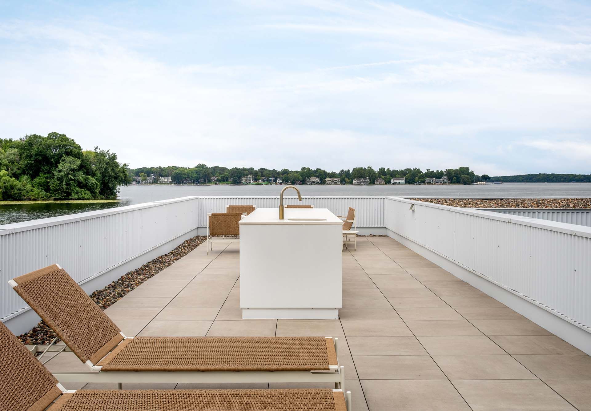 Outdoor kitchen area on a lakefront property