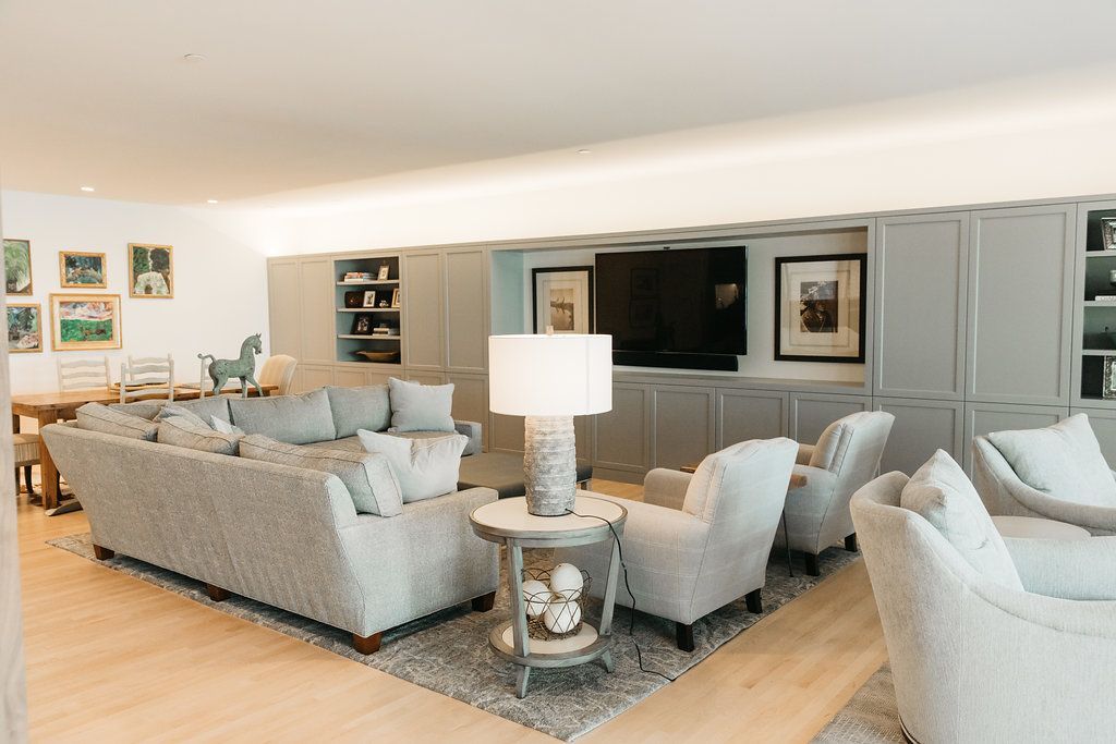 A living room filled with furniture and a television.