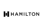 A black and white logo for hamilton on a white background.