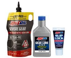 A bag of severe gear oil , a bottle of gear lube , and a tube of slip lock.