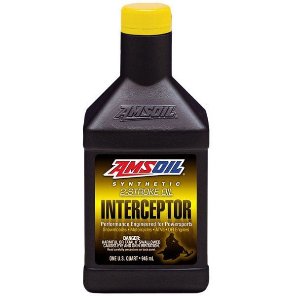 A bottle of amsoil synthetic 2 stroke oil interceptor