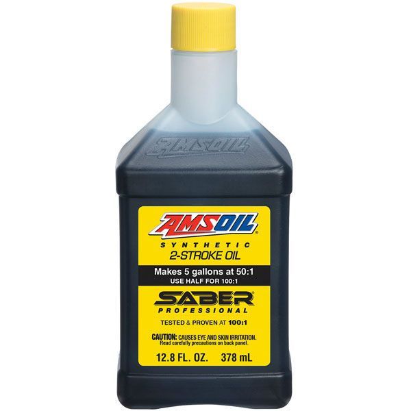A bottle of amsoil saber synthetic 2 stroke oil