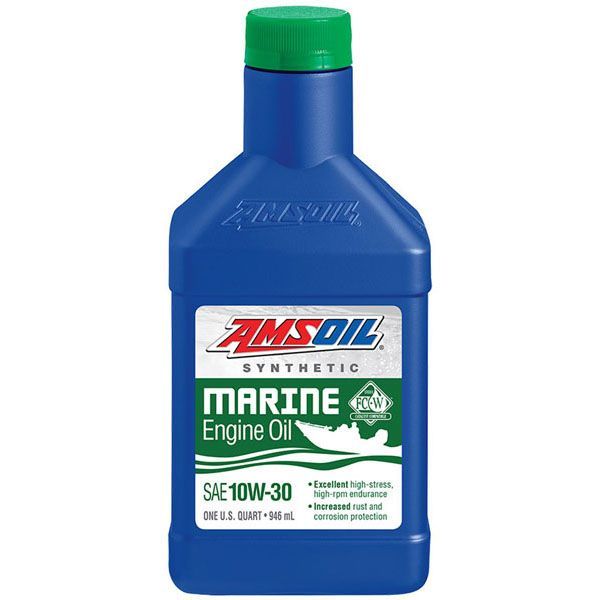 A blue bottle of amsoil marine engine oil
