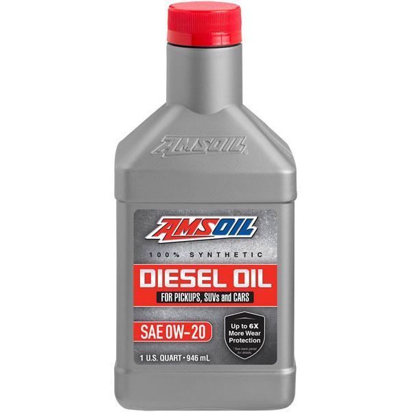A bottle of amsoil diesel oil with a red cap