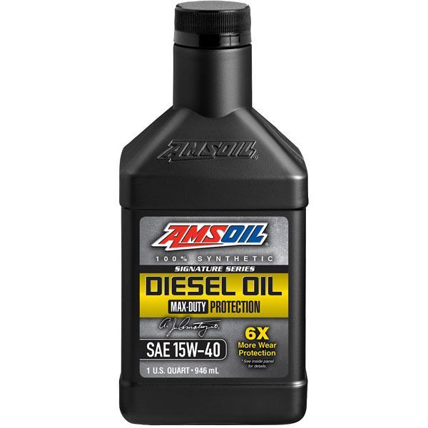 A bottle of amsoil diesel oil is shown on a white background