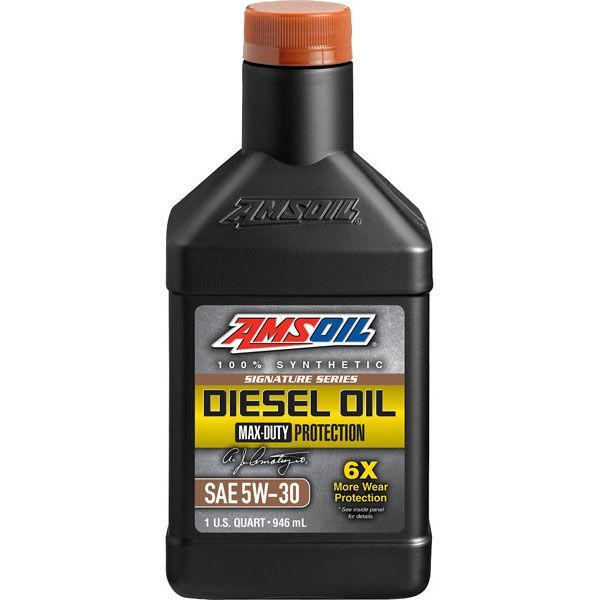 A bottle of amsoil diesel oil is shown on a white background