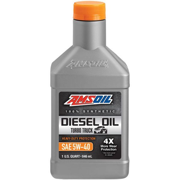 A bottle of amsoil diesel oil on a white background