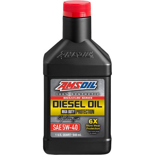 A bottle of amsoil diesel oil has a red cap