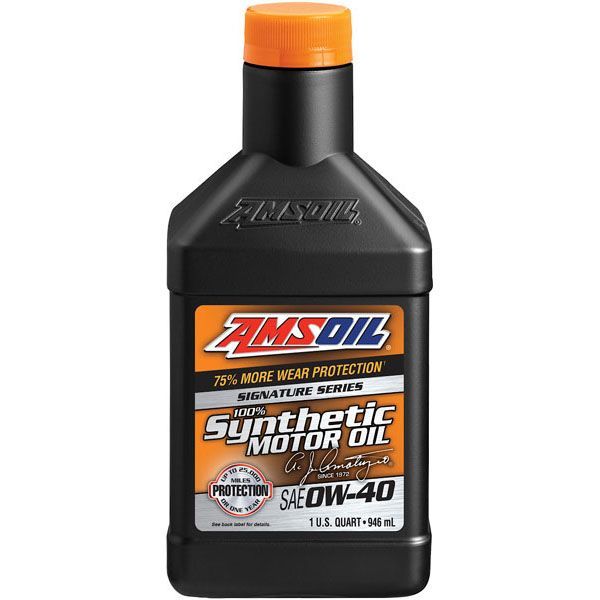A black bottle of amsoil synthetic motor oil