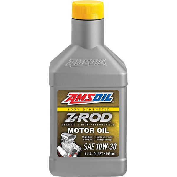 A bottle of amsoil z rod motor oil with a yellow cap