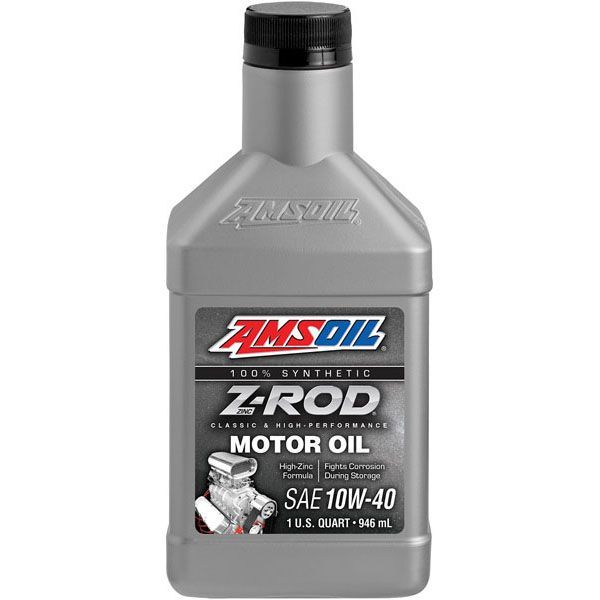 A bottle of amsoil z-rod motor oil sae 10w-40